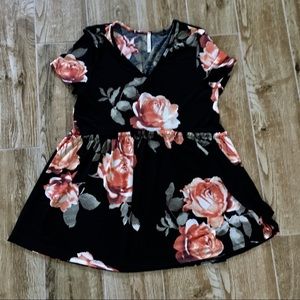 Trendy black and coral top